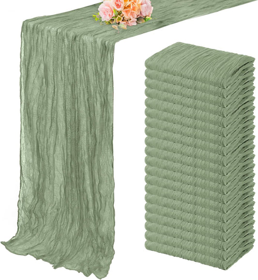 20 Pack Sage Green Cheesecloth Table Runner 10FT Rustic Gauze Fabric Cheese Cloth Table Runner for Wedding Bridal Baby Shower Table Decor 20 x 120 Inch Long Boho Sheer Birthday Party Table Decorations