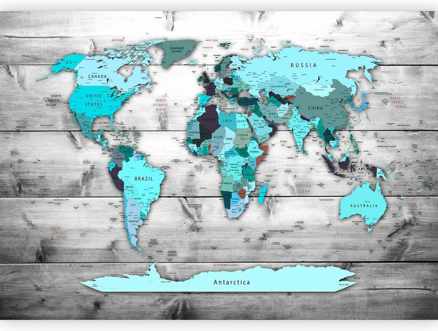 artgeist Wall Mural World Map 79x55 in - XXL Non-woven Wallpaper Fleece Wall Decor Photo Print Picture Image Design Home Map of the world k-B-0009-a-d