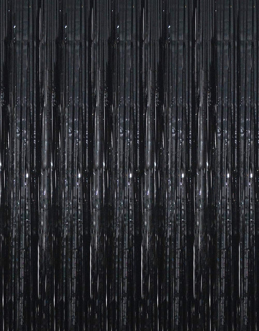 GOER 6.4 ft x 9.8 ft Metallic Tinsel Foil Fringe Curtains,Pack of 2 Party Streamer Backdrop for Birthday,Graduation Decorations and New Year Eve (Black)