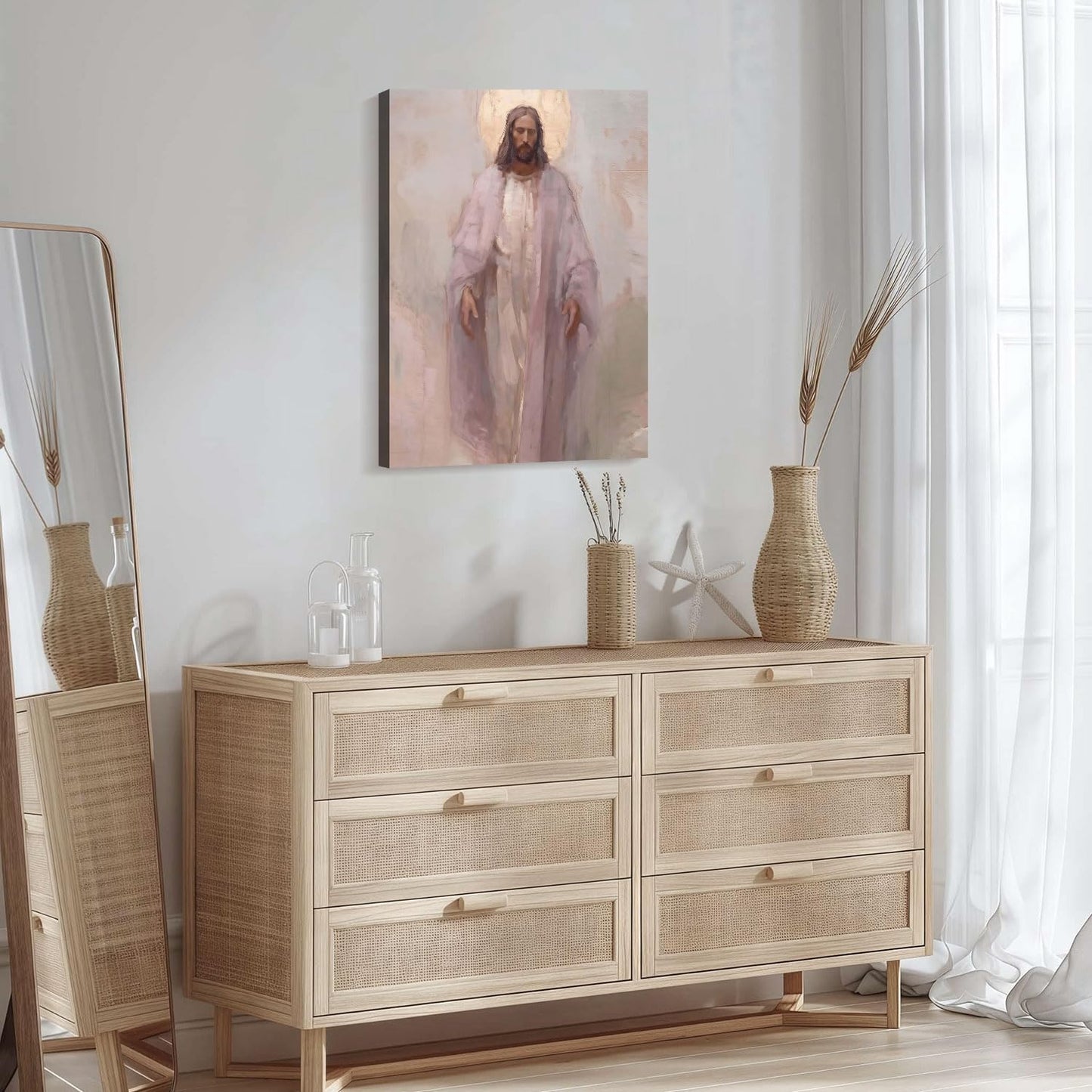 Framed Jesus Christ Christian Wall Art Decor Canvas Print Wall Painting Canvas Poster Picture Faith Religious Artwork for Living Room Bedroom Church Gallery Decor 12x16 Inch Ready to Hang