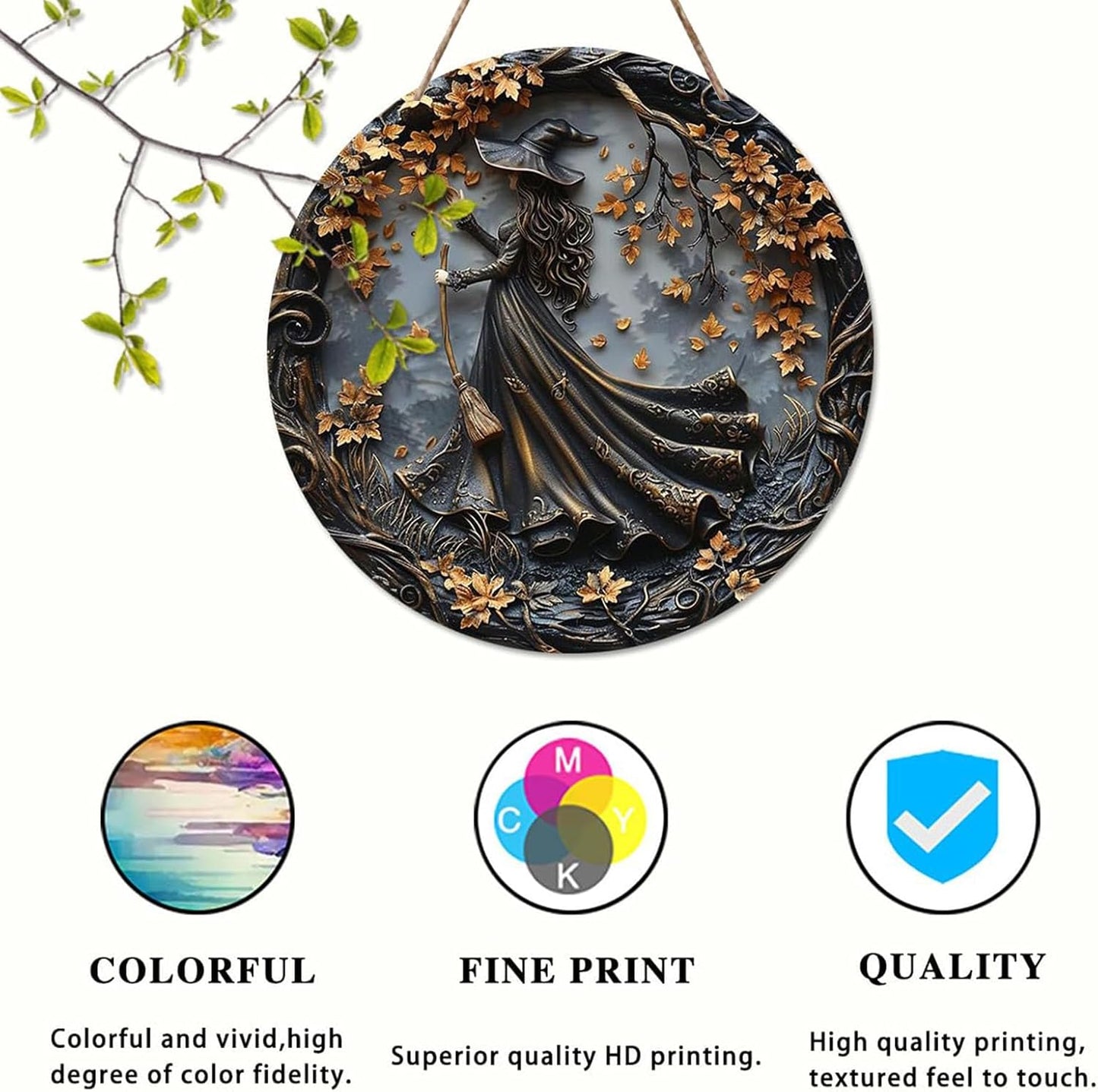 Fanyil/Olygee/Sherum/Shirem/Pubyfun/Glosrity/Libilin/Graddi/Solymody/Gowebs/Goredny/Vianys Witching Hour, Door Way Hanging Decor Halloween, 2D Wooden Round Witches Sign (A, 11.8")