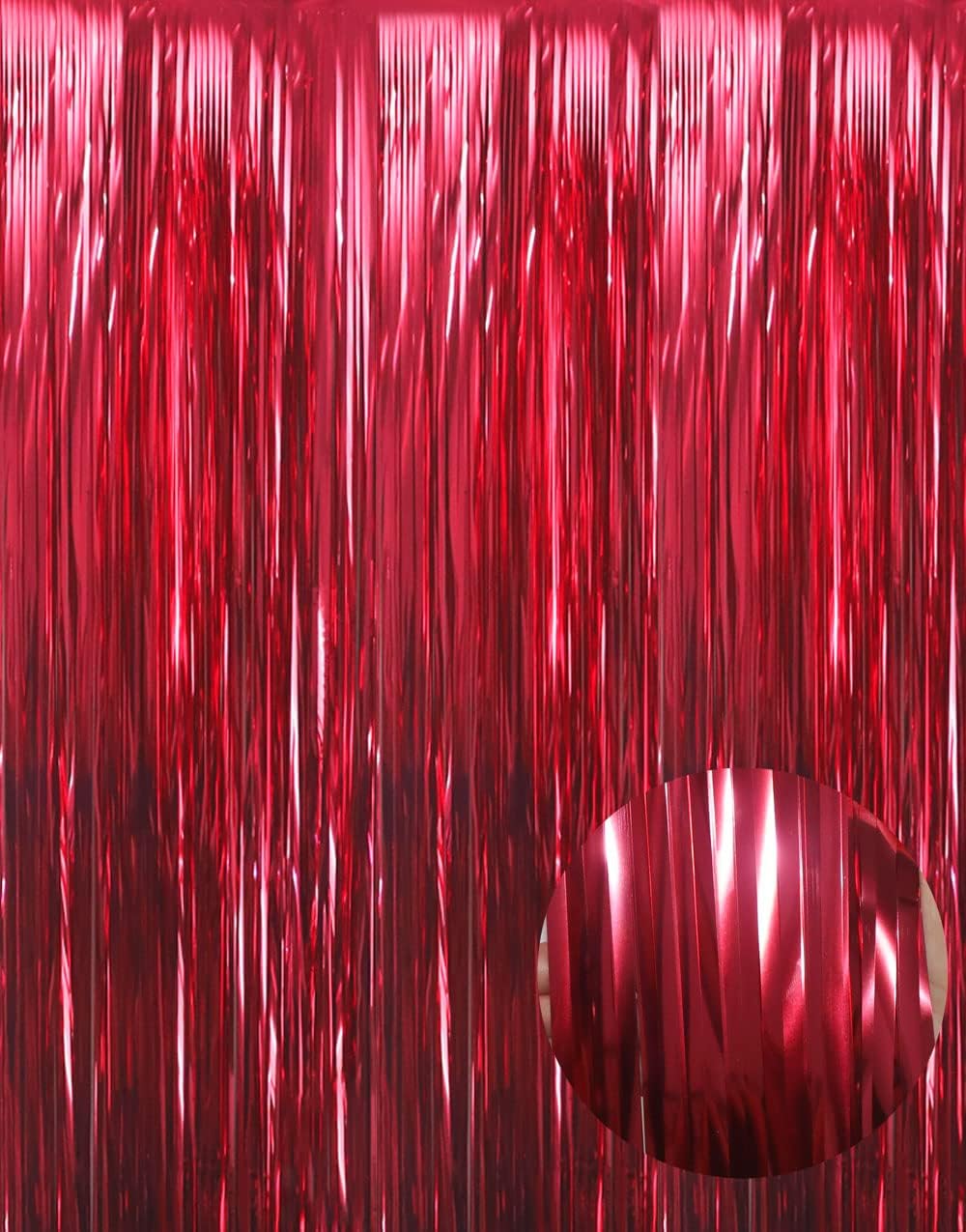 GOER 3.2 ft x 9.8 ft Metallic Tinsel Foil Fringe Curtains Party Photo Backdrop Party Streamers for Birthday,Graduation,New Year Eve Decorations Wedding Decor (5 Pcs,Burgundy)