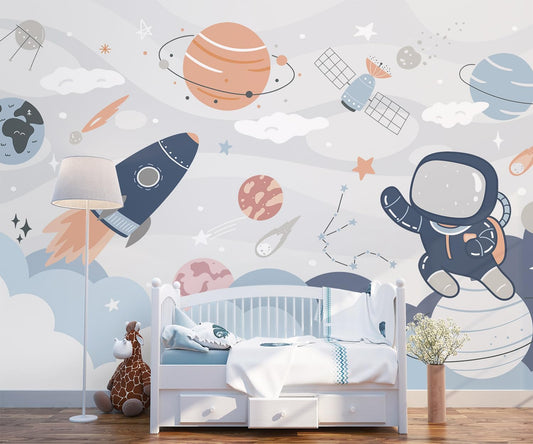 -Nursery Cartoon Space Planet boy Children's Room Wallpaper XT12 L 180" x 115"