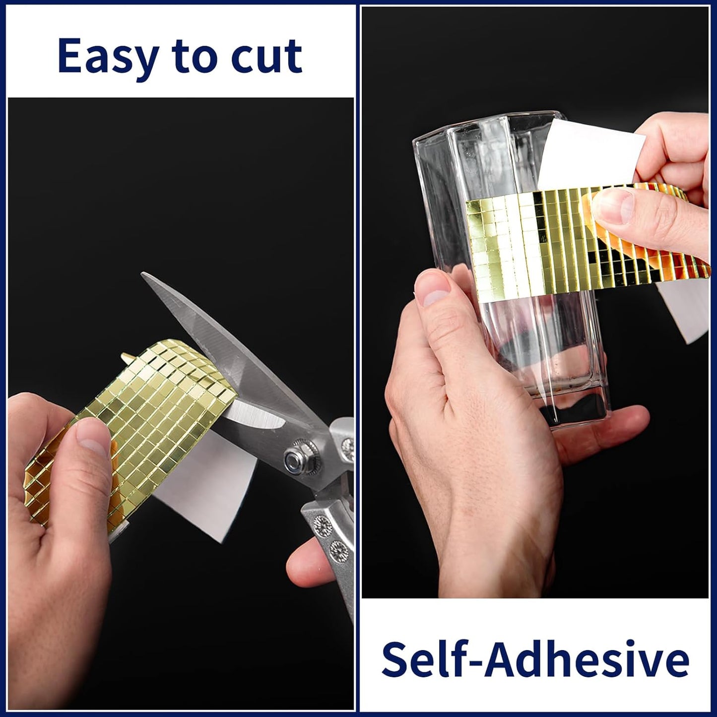 Art3dwallpanels 6 Pack Self-Adhesive Glass Mirror Mosaic Tiles 2364 Pieces Small Square Mirror Tiles Sticker for DIY Craft Decoration, Disco Ball Gold