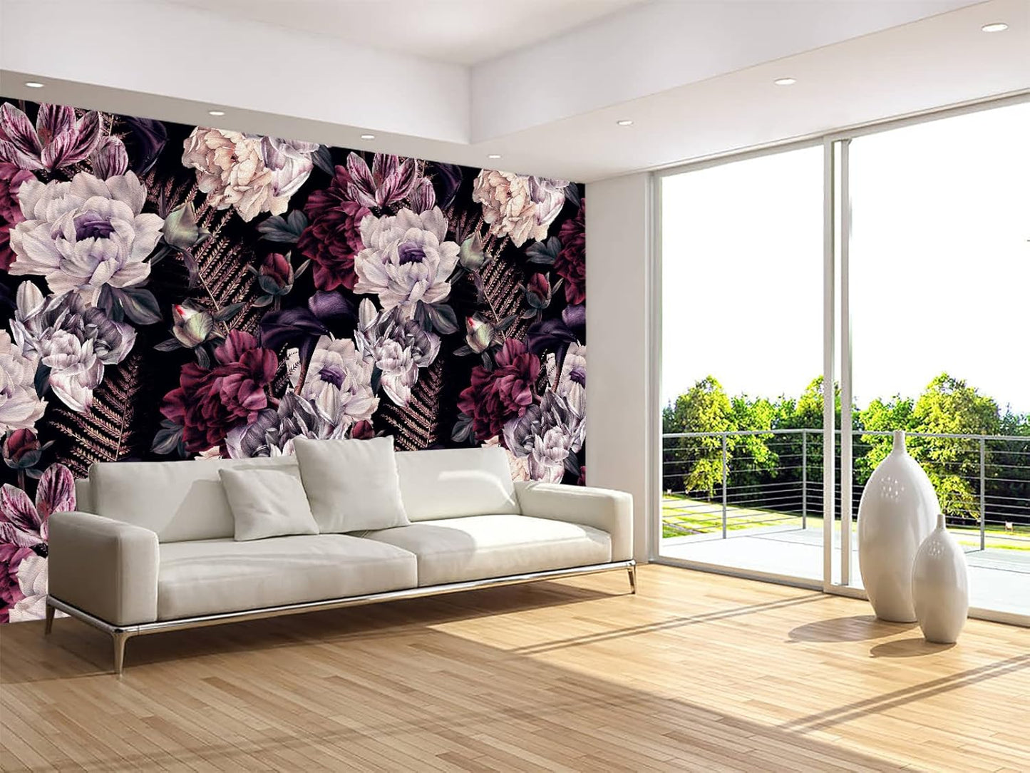 Floral Wallpaper Watercolor Dark Peony Flowers Mural Wallpaper for Bedroom Living Room (Not Peel n' Stick)