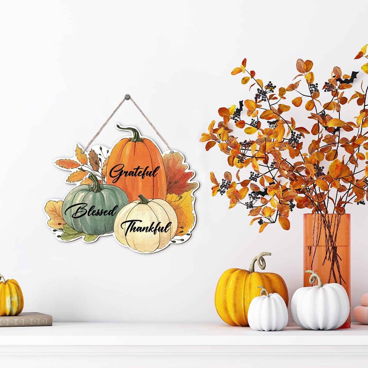 Fall Vibes Door Hanger Sign, Wooden Maple Leaves Mushroom Hanging Decor for Front Door, Fall Wood Wreath Wall Decor for Autumn Harvest Thanksgiving Home Decors, Housewarming Gift