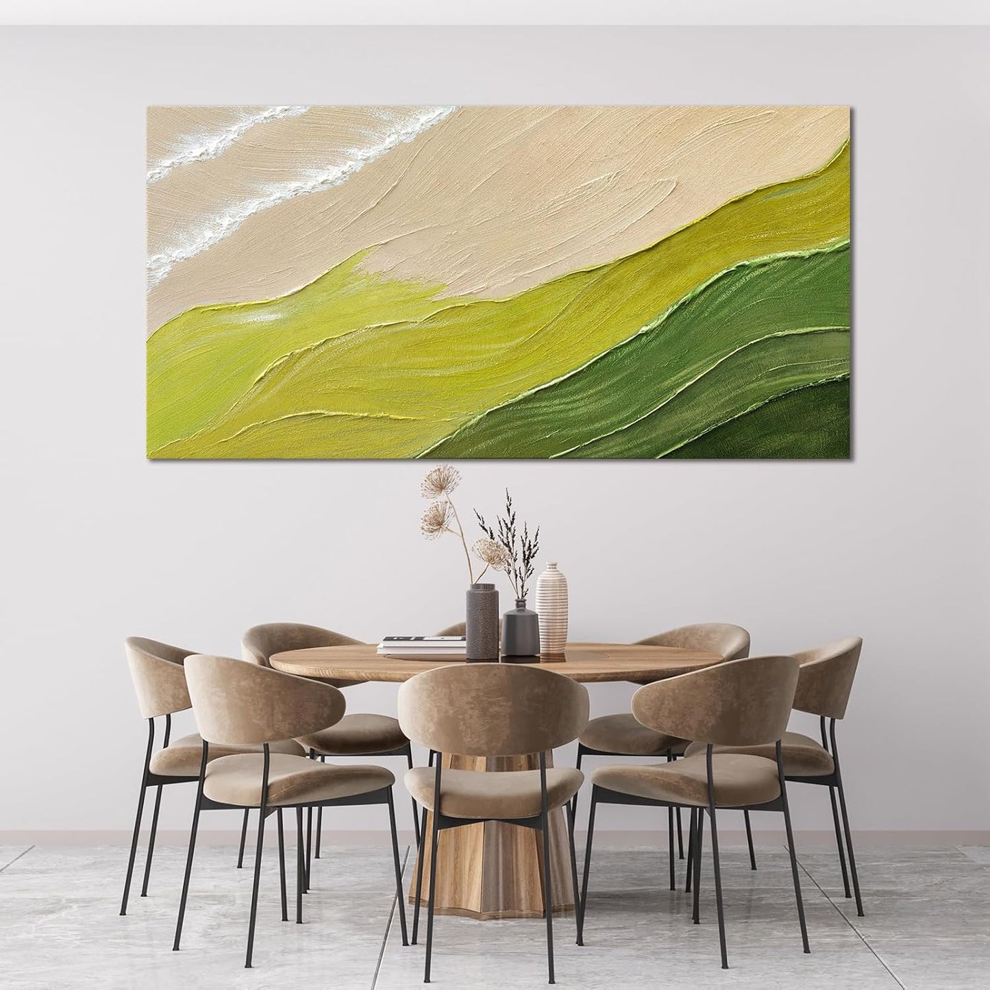 Abstract Wall Art Canvas Art Wall Decor Modern Green Wall Art Prints Chromatic Waves Large Minimalist Wall Art Decor Picture for Living Room Large Artwork for Walls Bederoom Office Decor 24"X48"