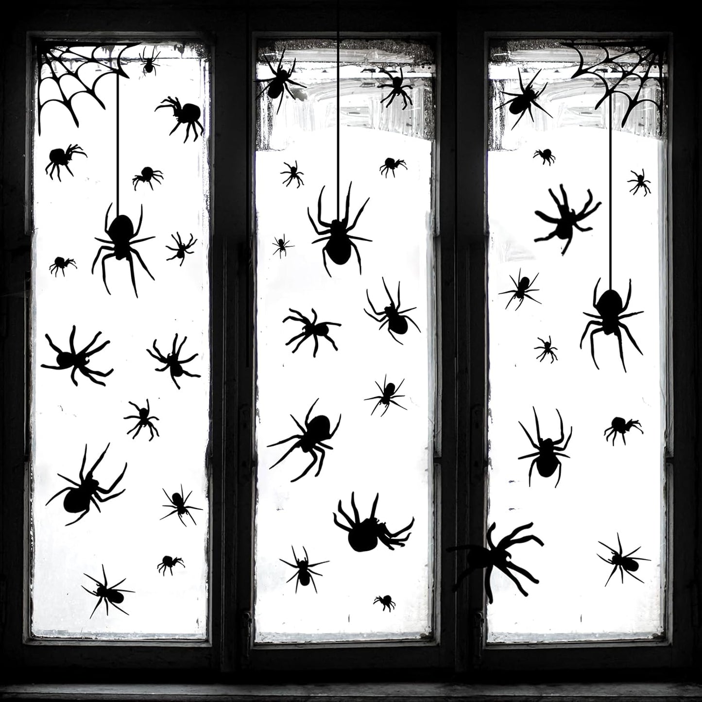 4 Sheets Spider Window Clings - Double-Sided Removable Glass Decals, Halloween Themed Window Stickers for Kids Party Decorations