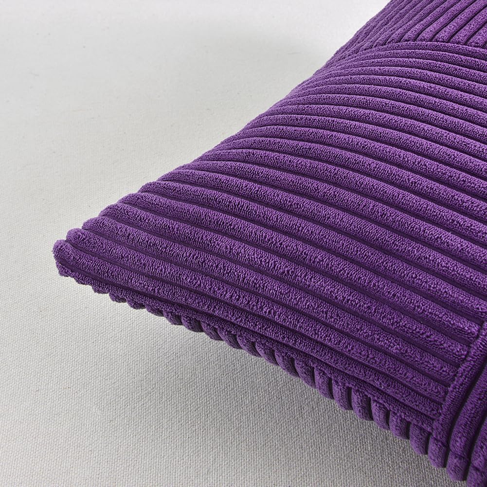 Fancy Homi 2 Packs Purple Decorative Throw Pillow Covers 18x18 Inch for Living Room Couch Bed, Boho Farmhouse Home Decor, Soft Corss Corduroy Patchwork Textured Square Cushion Case 45x45 cm