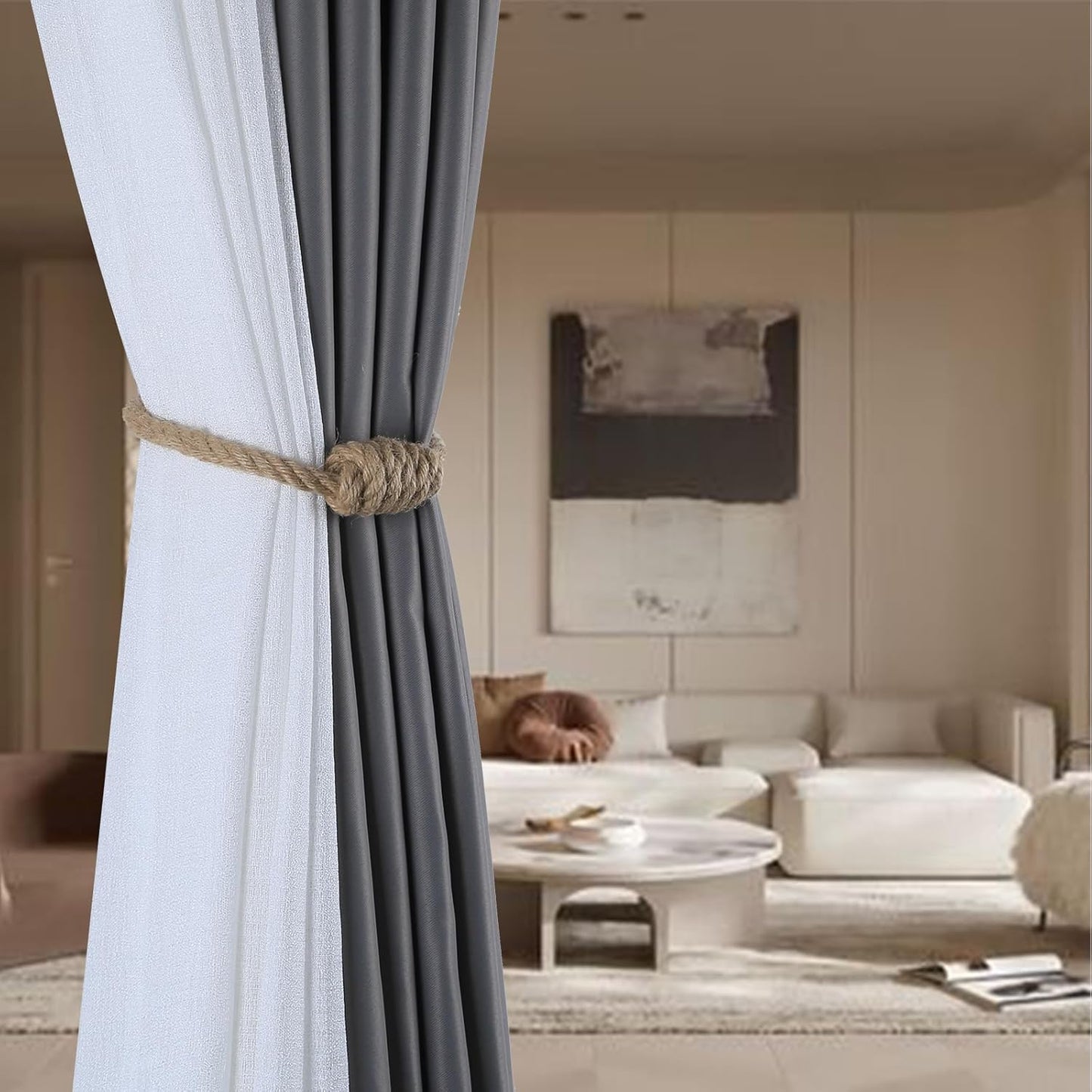 Fenghuangwu 4Pack Magnetic Jute Curtain Tiebacks – Bohemian Style Handmade Woven Tie-Backs for Drapes,Elegant Exquisite Knot Holdbacks,Outdoor Boho & Modern Home Decor