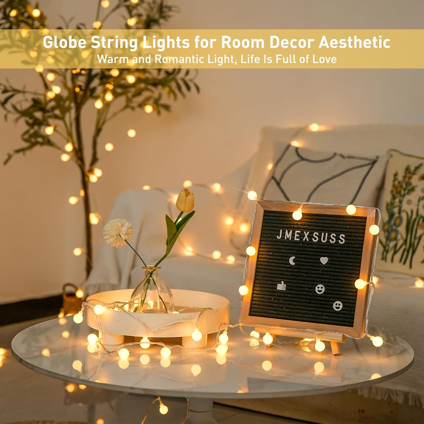 147ft Globe String Lights Indoor Outdoor Waterproof, 300 LED Christmas fairy Lights Plug in with Remote, Hanging Light for Classroom Bedroom Tent Camping Patio Wedding Party Garden Decor, Warm White