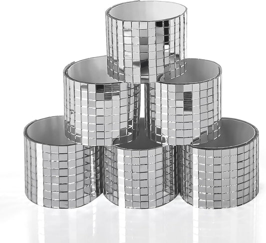 Art3dwallpanels 6 Pack Self-Adhesive Glass Mirror Mosaic Tiles 2364 Pieces Small Square Mirror Tiles Sticker for DIY Craft Decoration, Disco Ball Silver