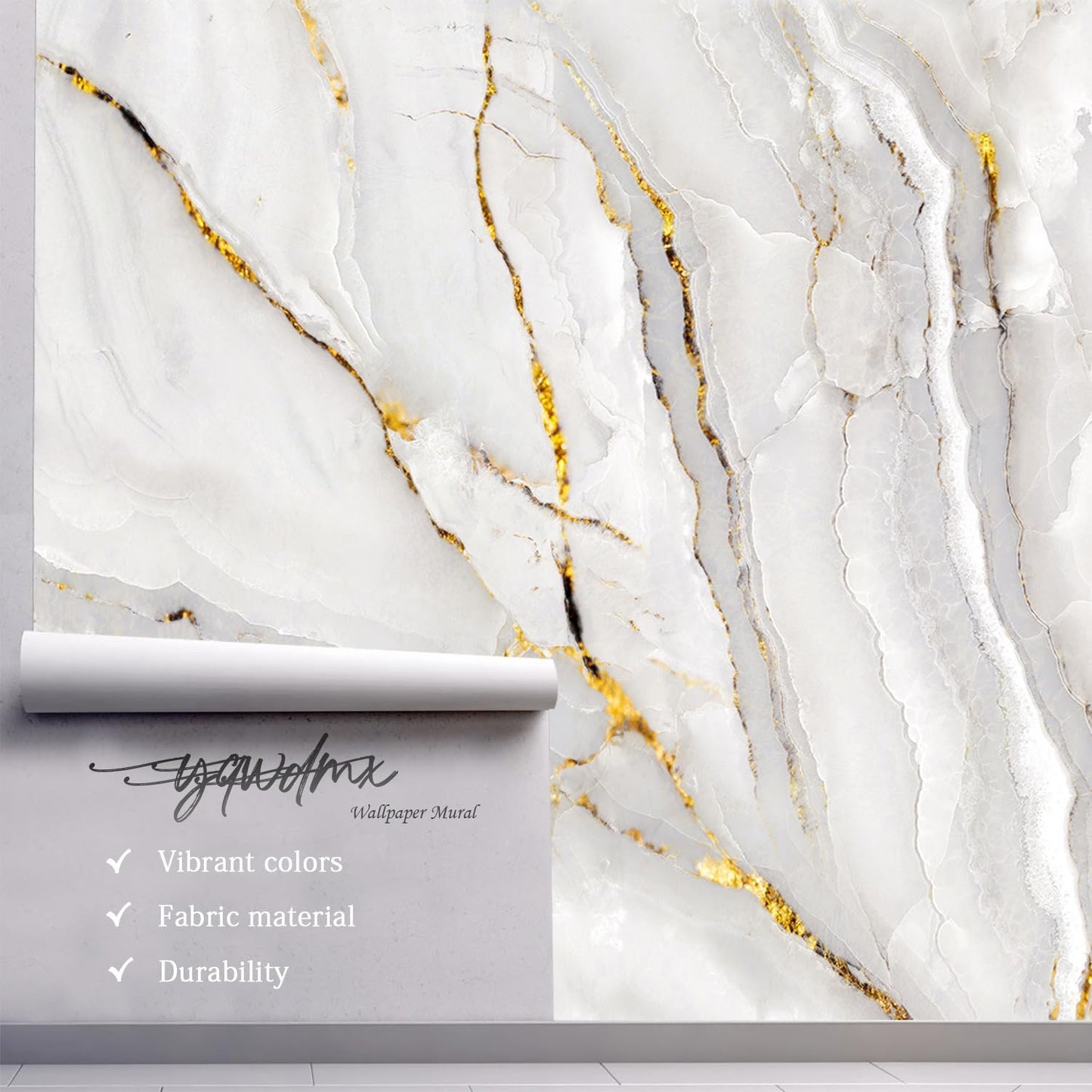 -Gold Marble Fabric Wallpaper Abstract Texture Mural Living Room 100" x 65" (Not Peel and Stick)