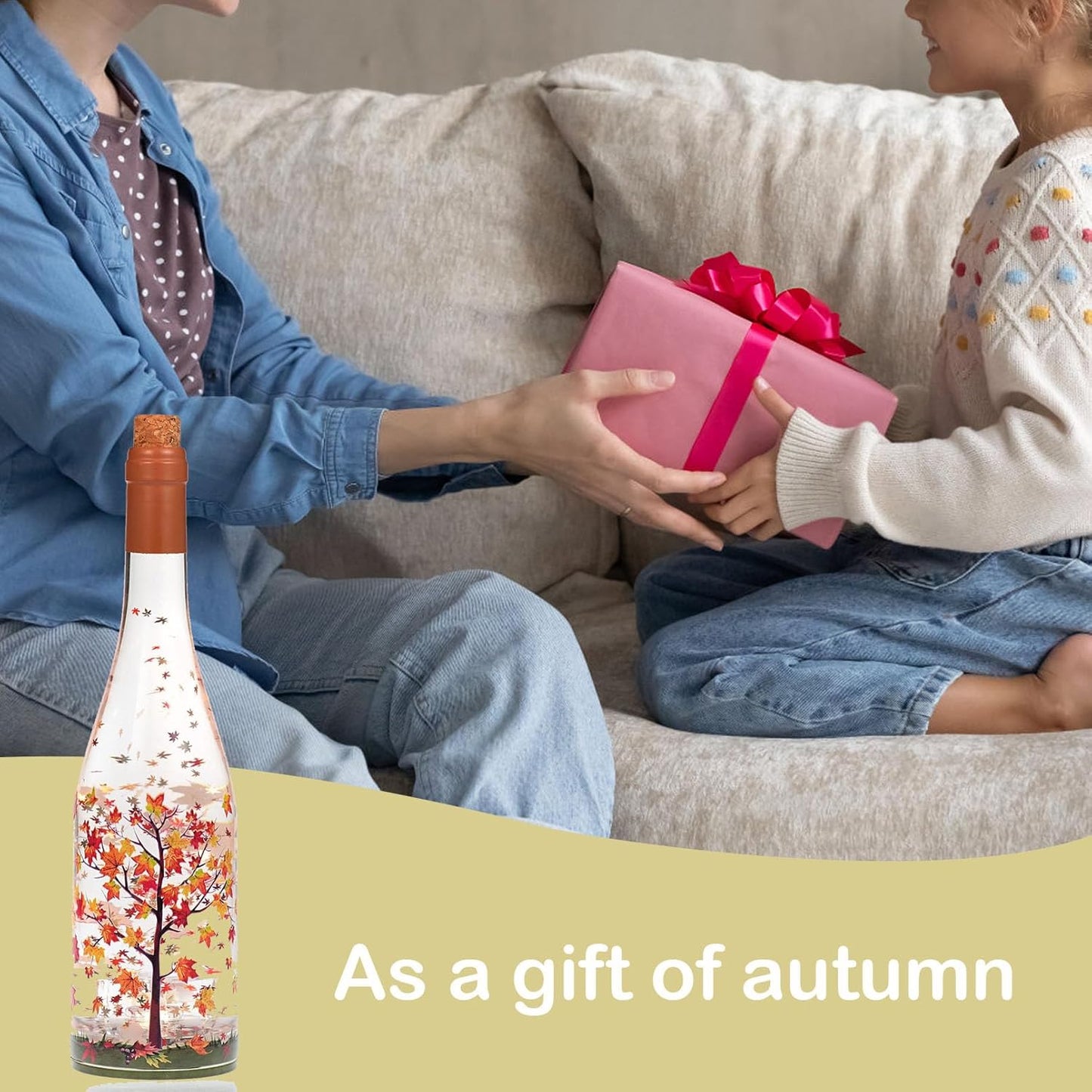 Fall Decorations for Home Maple Glitter Snow Globe Lantern with 6H Timer, Battery Operated Autumn Thanksgiving Gift