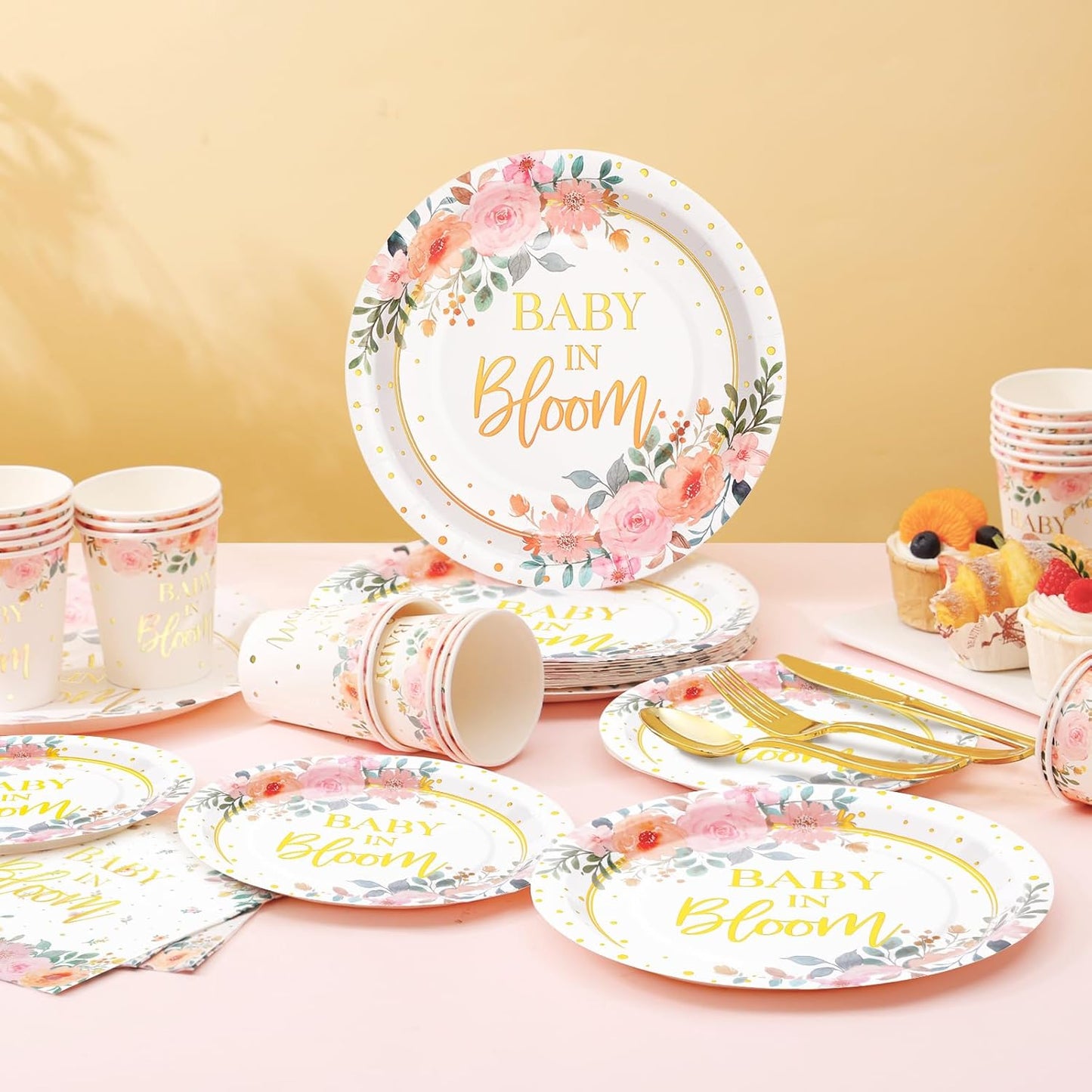 169 Pcs Baby in Bloom Baby Shower Decorations for Girl , Its a Girl Baby Shower Plates and Cups and Napkins Sets, Pink Floral Plates Serves 24, Spring Summer