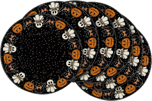 Artoid Mode Ghost Cat Halloween Round Placemats Set of 6, 14 Inch Table Mats for Party Kitchen Dining