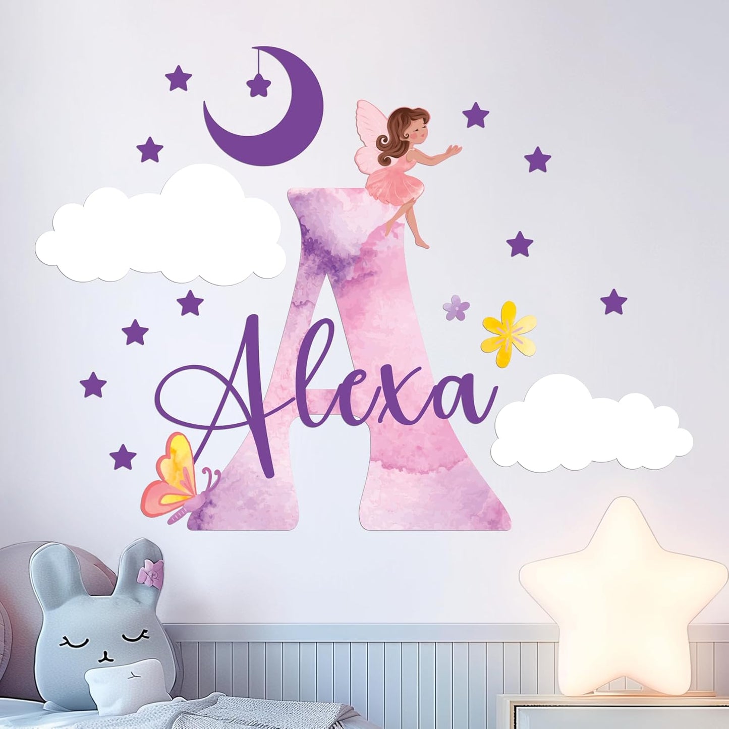 CRYPTONITE Custom Stickers Name & Initial for Fairy Decor I Fairy Pink Room Decor for Girl Bedroom Decor I Personalized Fairy Wall Decals for Little Girl Room Decor I Multiple Size Options (D. Fairy)