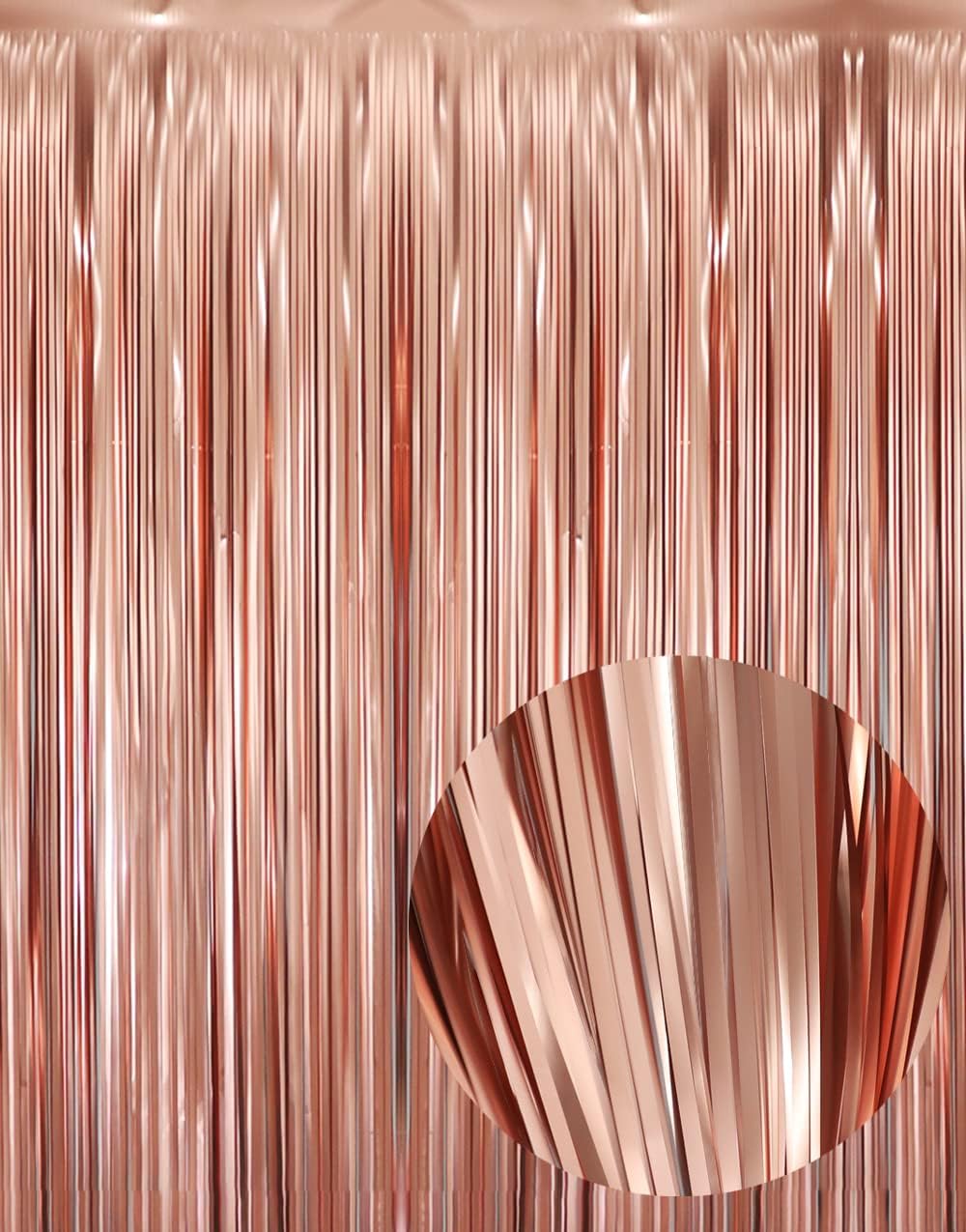 GOER 6.4 ft x 8.2 ft Metallic Tinsel Foil Fringe Curtains,Pack of 2 Party Streamer Backdrop for Birthday,Graduation Decorations and New Year Eve (Matte Rose Gold,Thick Material)