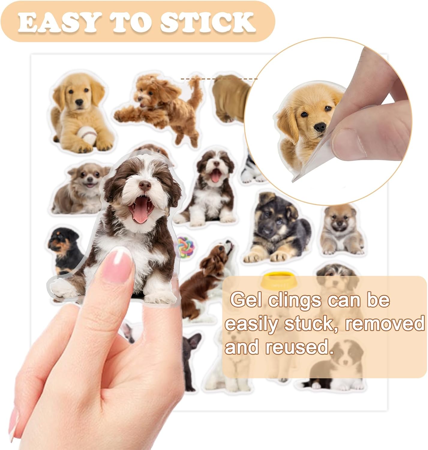 20 Pcs Dog Thick Gel Clings Puppy Window Gel Clings Decals Stickers for Kids Toddlers and Adults Cute Reusable Window Clings for Home Airplane Classroom Nursery Dog Party Supplies Decorations