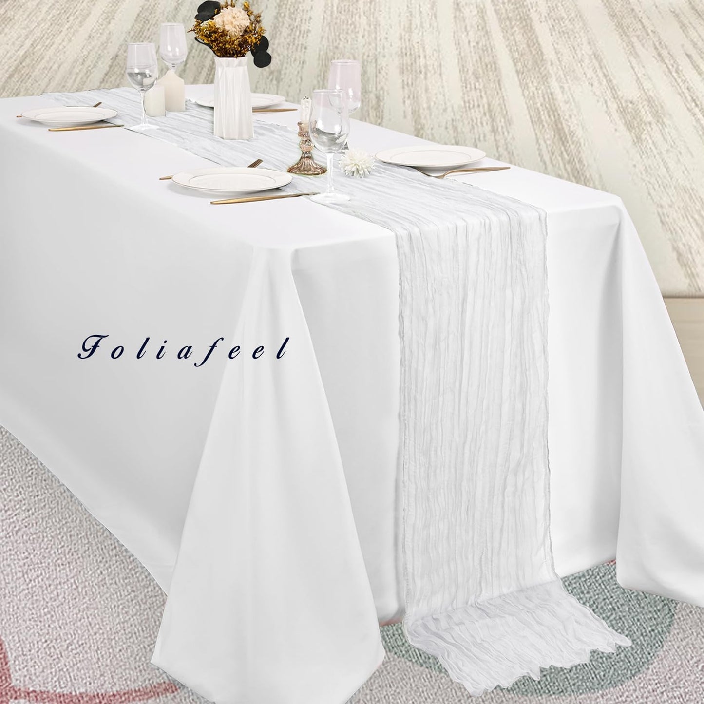 10FT 20 Pack White Cheesecloth Table Runner 20 x 120 Inch Long Rustic Gauze Cheese Cloth Table Runner for Wedding Bridal Baby Shower Table Decorations Boho Fabric Sheer Birthday Party Table Decor