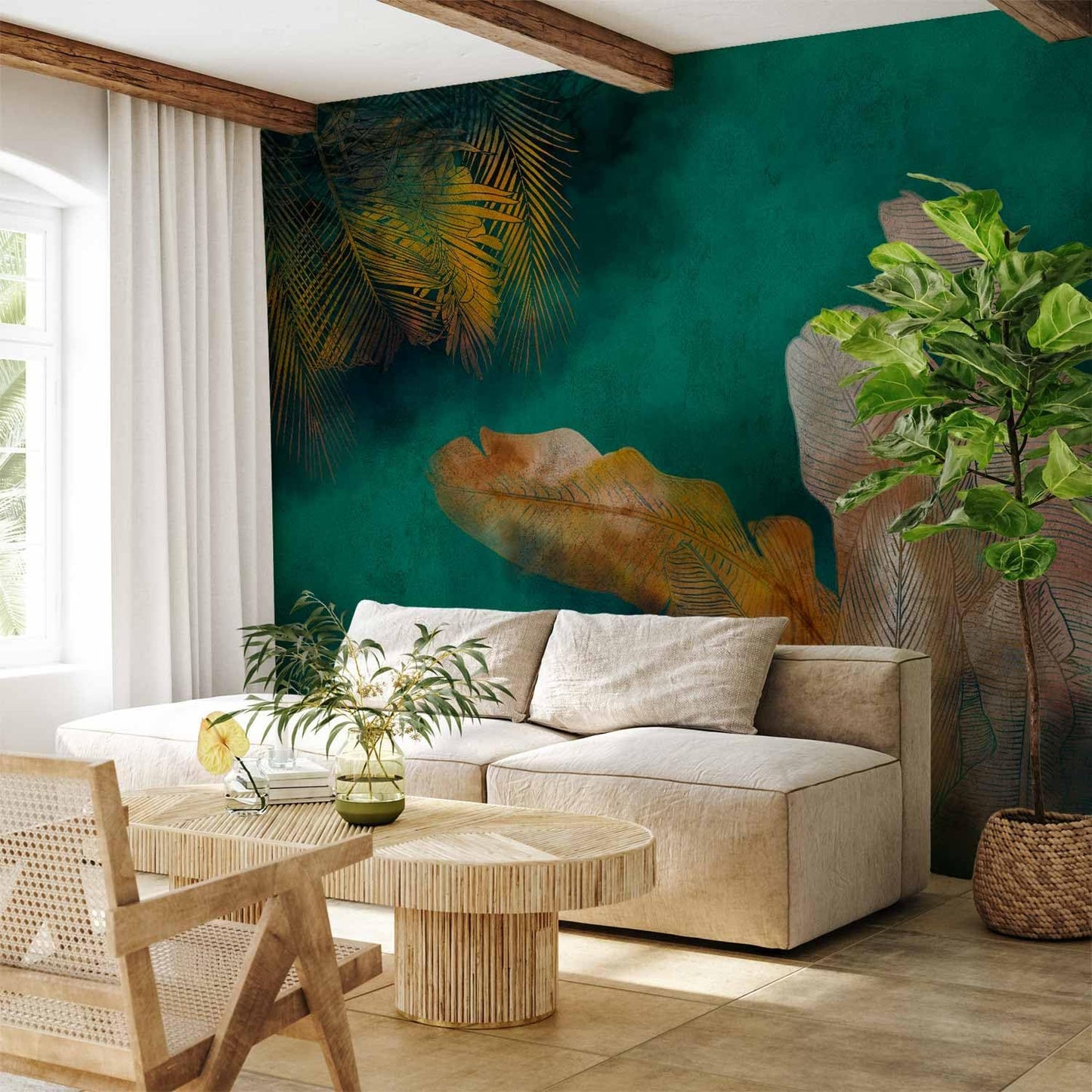 artgeist Premium Wall Mural Jungle 177x124 in - XXL Non-Woven Wallpaper Fleece Wall Decor Photo Print Picture Image Design Leaves Green Yellow Nature b-A-0825-a-a
