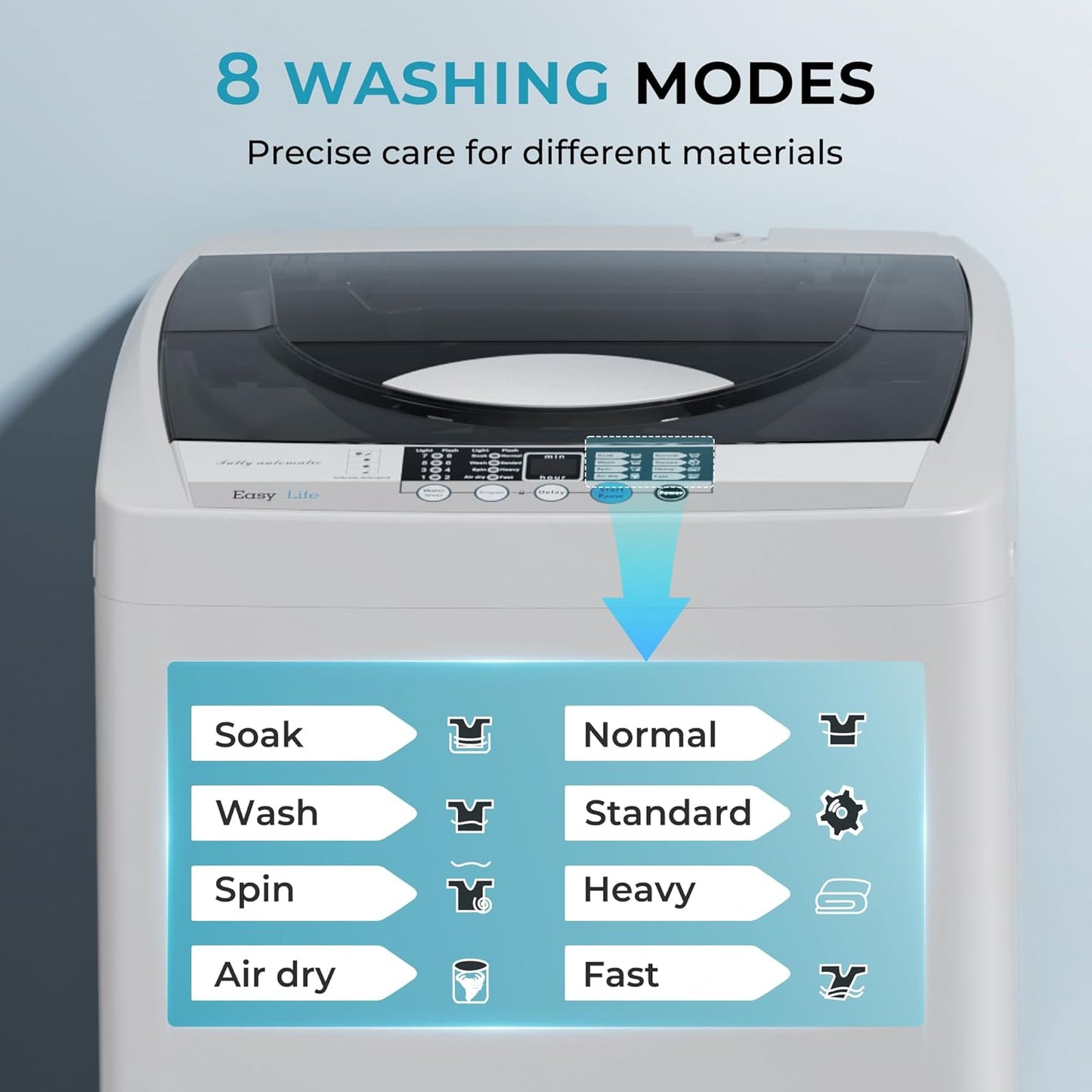 Euhomy 1.59 Cu.Ft. Portable Washing Machine, 11 LBS Capacity, 8 Functions, 8 Water Levels,Full Size Washing Machine with Drain Pump and LED Display for Apartments, RVs, Homes, Gray