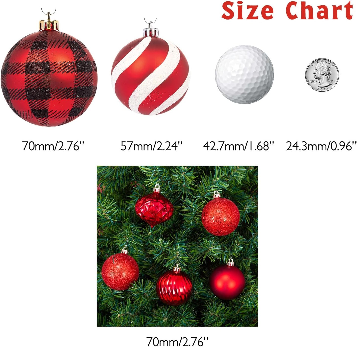 Every Day is Christmas Ornaments, Shatterproof Christmas Tree Ornament Set, Christmas Balls Decoration 35 Count (2.75"/70mm, New Red)