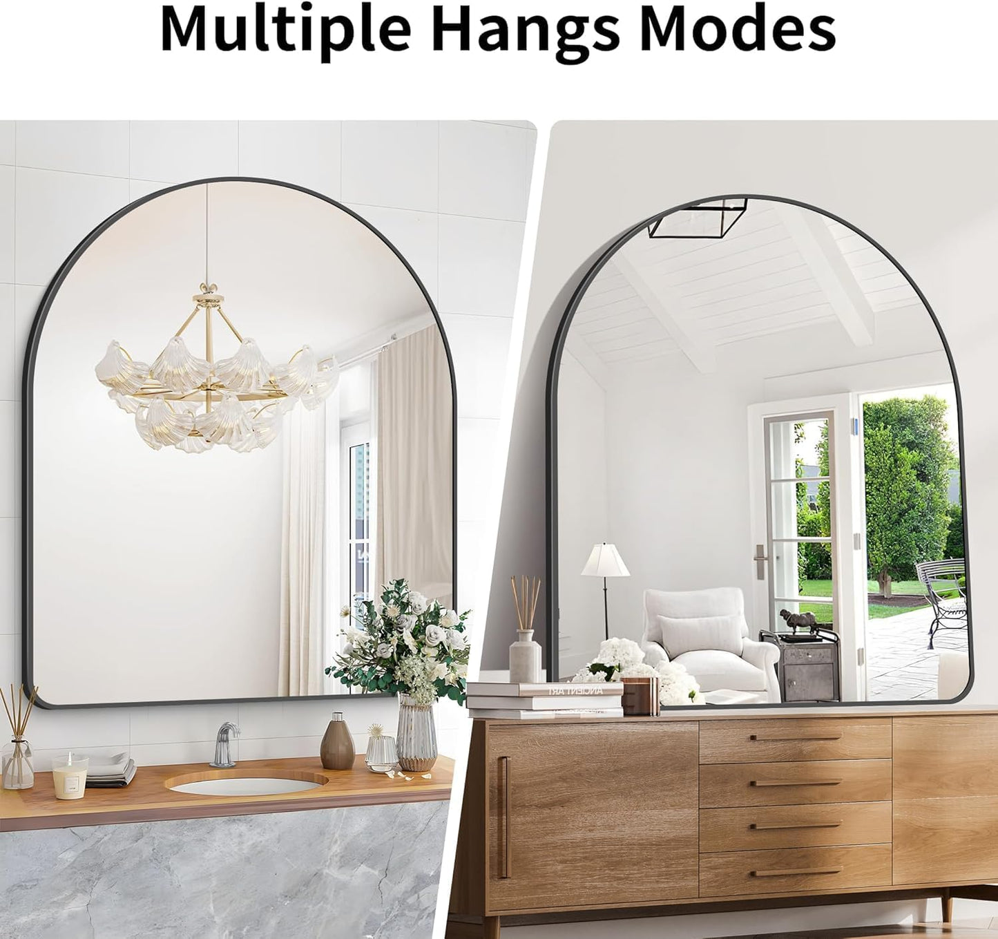 Arched Bathroom Mirror, 36"x48" Black Arched Mirror for Bathroom, Wall Mounted Mirror, Black Vanity Wall Mirror w/Metal Frame for Bedroom, Entryway, Living Room, Vertically Hanging