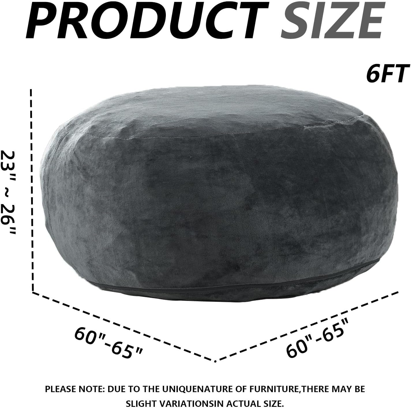 6FT,Oversized Bean Bag Chairs for Adults,Giant beanbag with Filler Included，Fluffy Memory Foam,Soft and Comfy Corduroy Fabric,Gaming Chairs Suitable for Living Room and Bedroom (Dark Gray, 6 Foot)