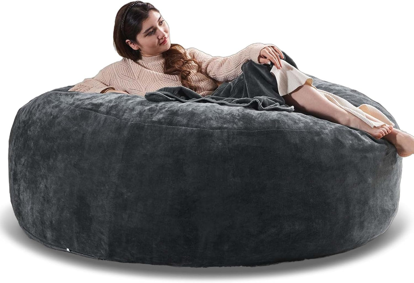 6FT,Oversized Bean Bag Chairs for Adults,Giant beanbag with Filler Included，Fluffy Memory Foam,Soft and Comfy Corduroy Fabric,Gaming Chairs Suitable for Living Room and Bedroom (Dark Gray, 6 Foot)