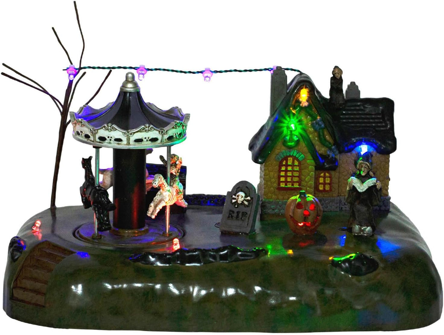 Animated Halloween Village House with Seesaw and LED Lights, Battery Operated Indoor Use only.