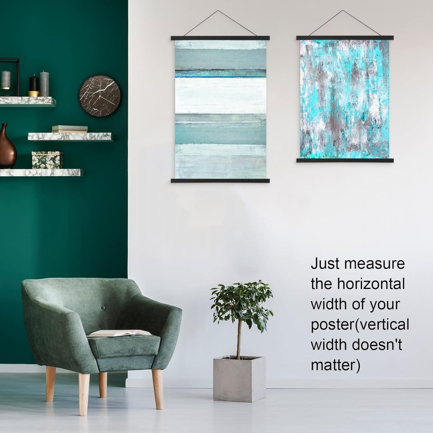 FALAMON Magnetic Poster Hanger Frame, 25x19 25x36 25x38 Teak Wood Magnet Poster Frame for Posters, Prints, Photos, Pictures, Maps, Scrolls, and Canvas Artwork(Black, 25")