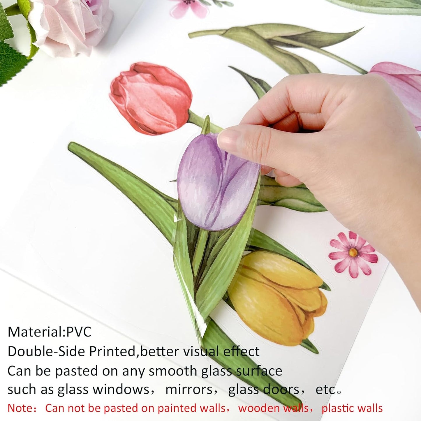 83 PCS Summer Window Clings Spring Flower Window Stickers Decorations for Glass Windows, Easter Tulip Butterfly Flower Window Decals