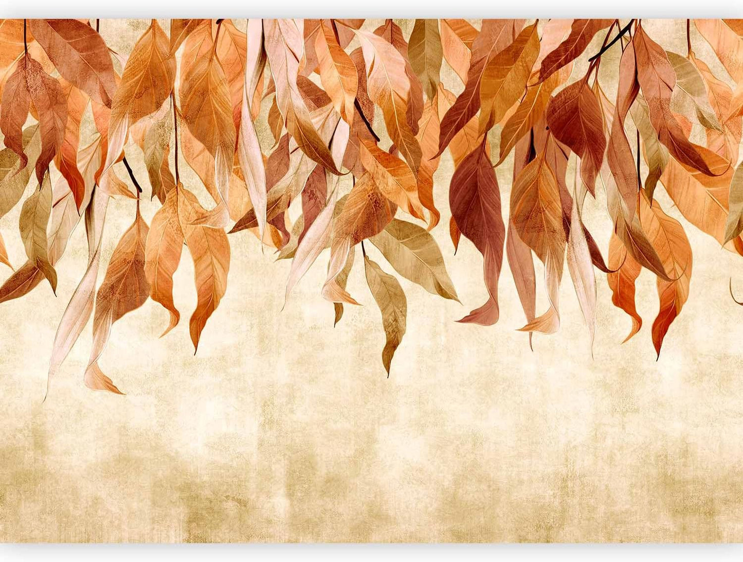 artgeist Wall Mural Hanging Leaves 154x110 in - Peel and Stick Self-Adhesive Wallpaper Removable Large Sticker Foil Wall Decor Print Picture Design Nature Botanical Concrete Orange b-C-10146-a-c