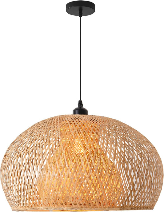 23.6" Bamboo Pendant Light Hand-Woven Rattan Hanging Lamp Boho Bamboo Chandelier for Dining Living Bedroom Kitchen Farmhouse