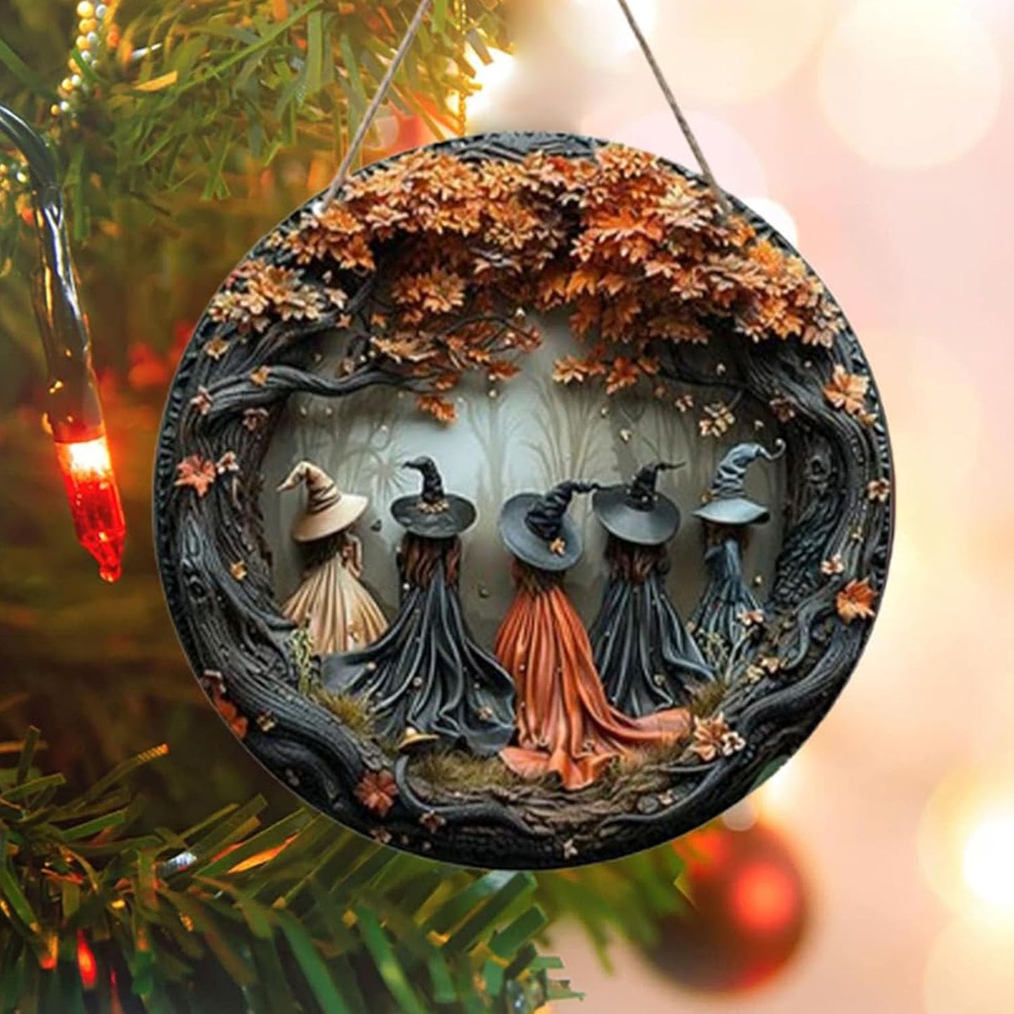 Fanyil/Olygee/Sherum/Shirem/Pubyfun/Glosrity/Libilin/Graddi/Solymody/Gowebs/Goredny/Vianys Witching Hour, Door Way Hanging Decor Halloween, 2D Wooden Round Witches Sign (B+C, 11.8")