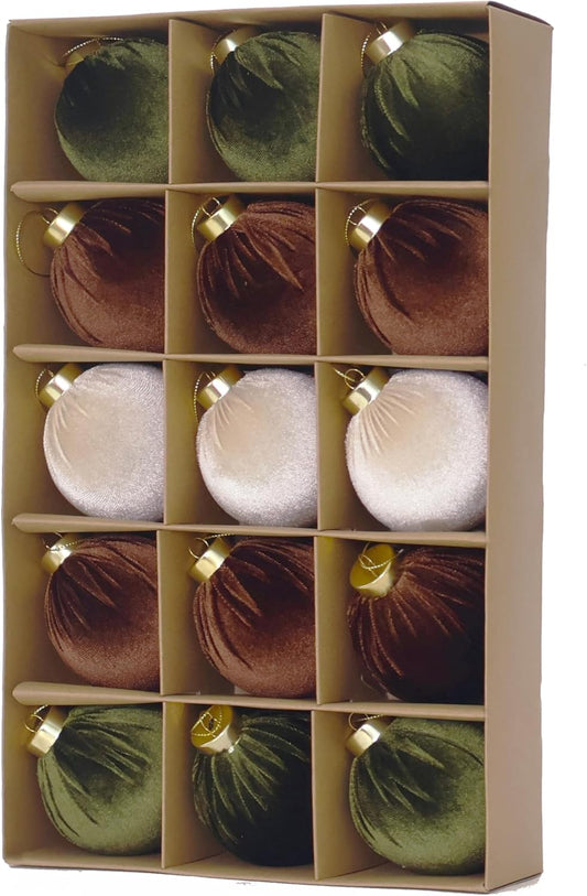 3.15inch Velvet Ornaments for Christmas Tree, 15pcs Multicolor Flocked Christmas Ornaments Decorations Balls Set Decor