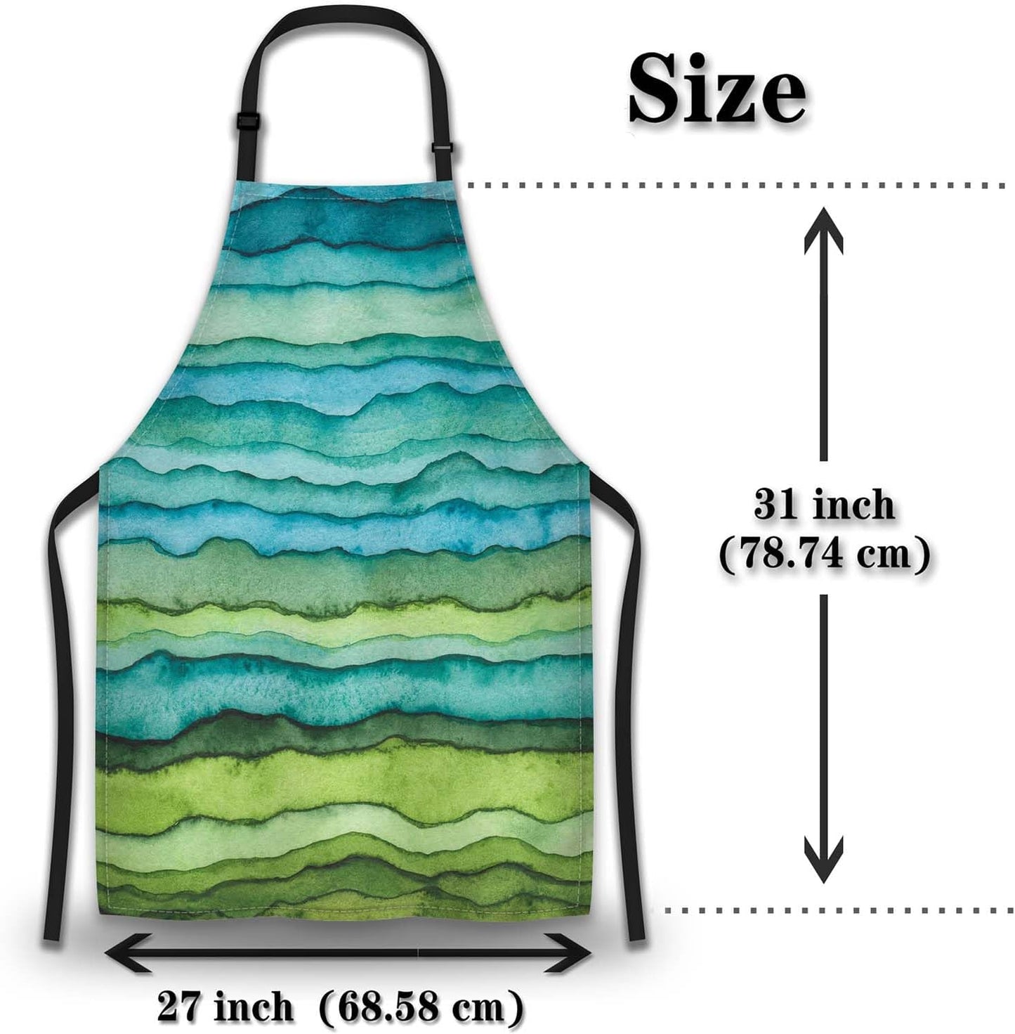 Garden Apron for Women Blue and Green Waves Cute Aprons for Men for Kitchen Cooking Restaurant BBQ Painting Crafting Gardening 27” (W) x 31” (H), Waterproof Apron