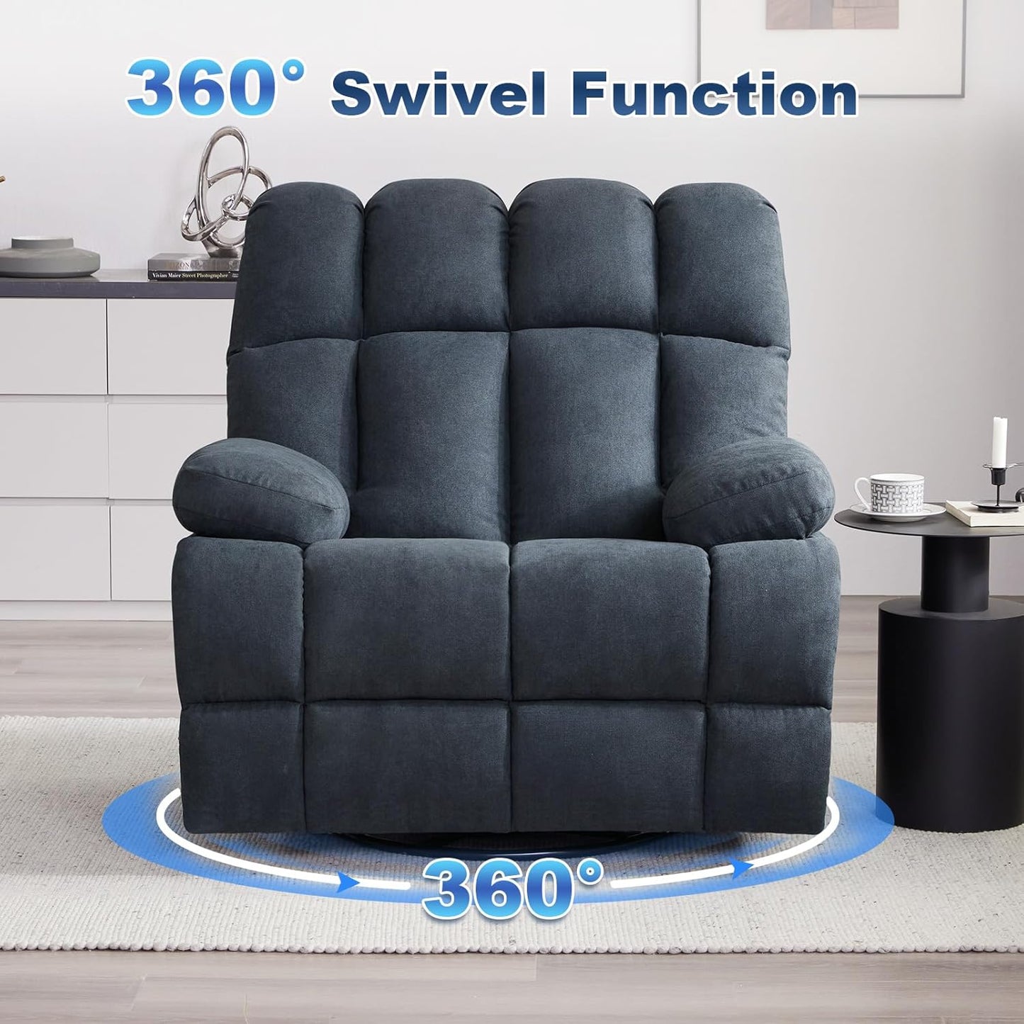 2PCS Oversized Recliner Chair, 360° Swivel Rocker Recliner for Big Man, Extra Wide Manual Recliner, Overstuffed Soft Rocking Sofa Chair for Living Room(Grey)