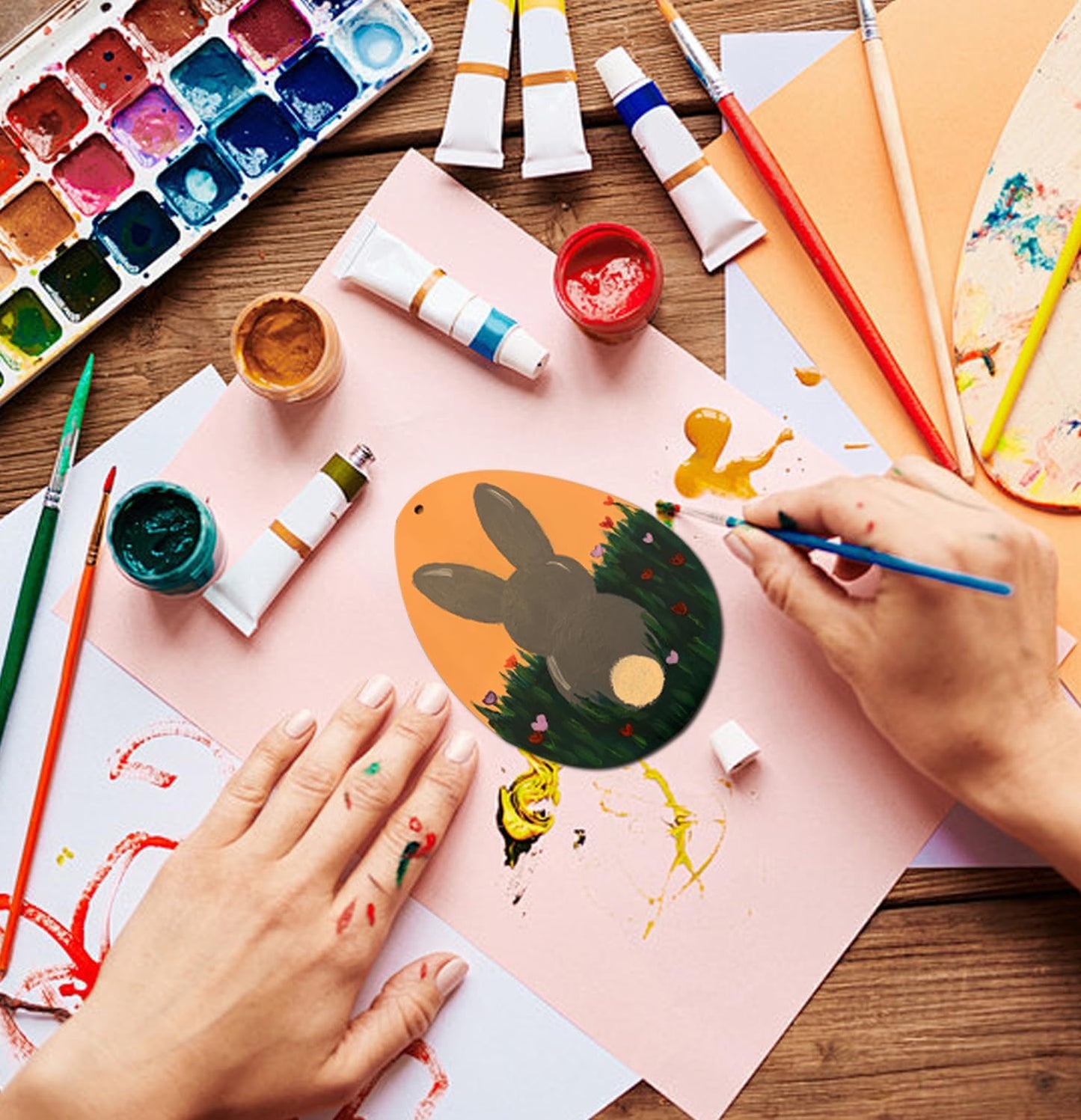 FCECOR 100PCS 4" Wooden Eggs for Crafts, Wooden Easter Eggs to Paint Wood Easter Eggs Slices DIY Crafts for Kids, Unfinished Wooden Ornaments Easter Wood Cutouts for Spring Easter Crafts, Party Decor