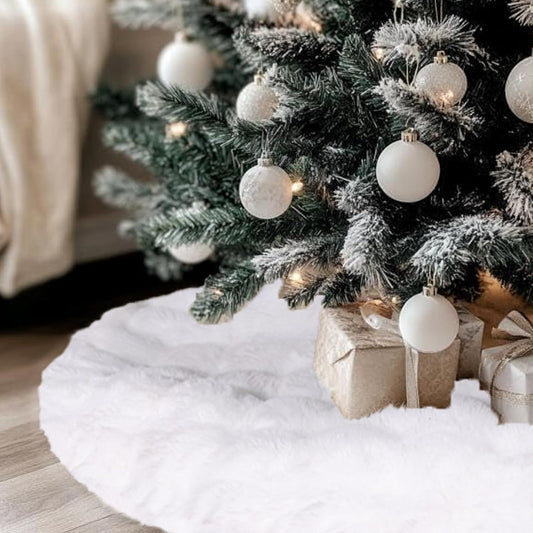 48 Inch Rabbit Fur Christmas Tree Skirt White Plush Skirt for Merry Christmas Party Christmas Tree Decoration