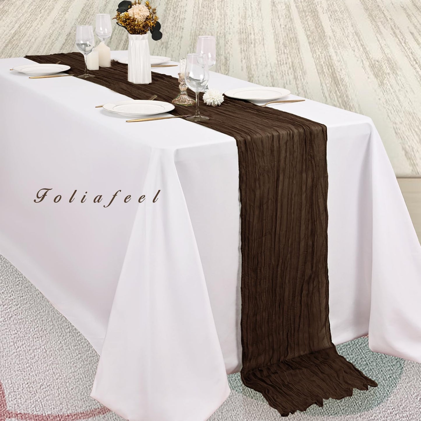 6FT 20 Pack Brown Cheesecloth Table Runner 20 x 120 Inch Long Boho Fabric Rustic Cheese Cloth Table Runner for Wedding Bridal Shower Baby Shower Gauze Sheer Birthday Party Table Decorations