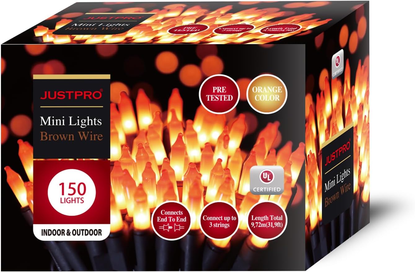 150LIGHTS Orange Extra-Bright with End Connectors Halloween Decorative Lights 9.72m UL Certified Mini String Light Set Waterproof for Halloween Home Garden Christmas Tree Party Patio Wedding