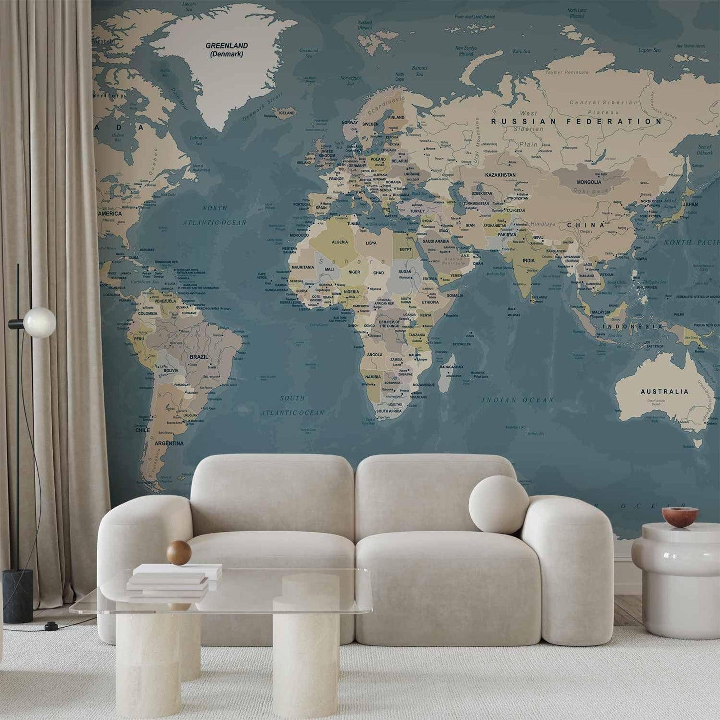 artgeist Wall Mural World Map 154x110 in - XXL Peel and Stick Self-Adhesive Wallpaper Removable Large Sticker Foil Wall Decor Print Picture Image Design Map of The World k-B-0063-a-a