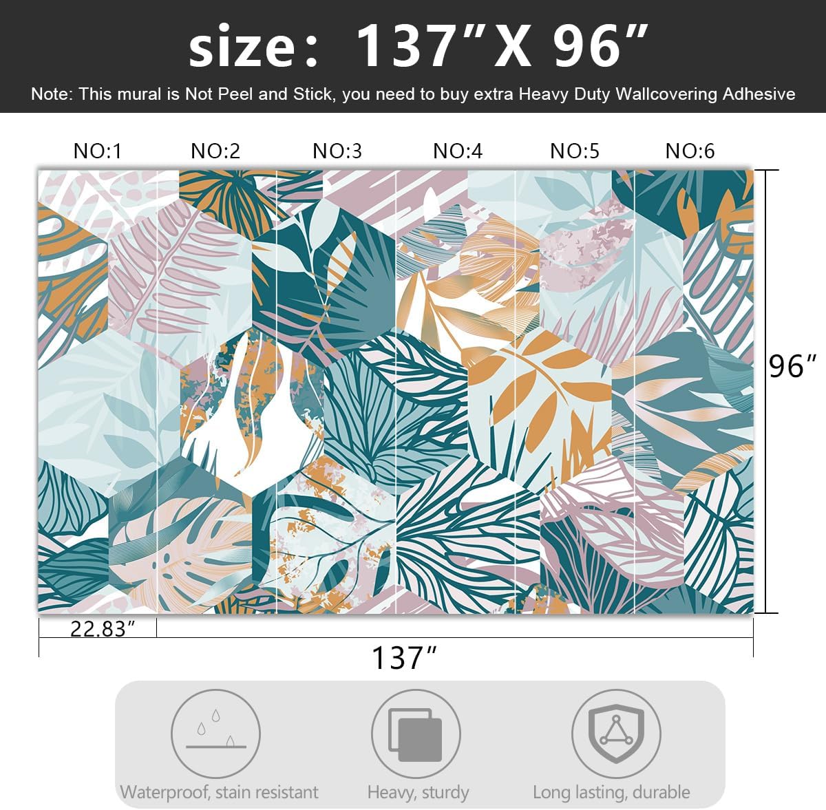 -Abstract Geometry Botanical Banana Leaf Fabric Wallpaper Living Room Bedroom Bathroom Tropical Plant Leaf Large Wall Mural- 137"x96"（ not Peel and Stick）