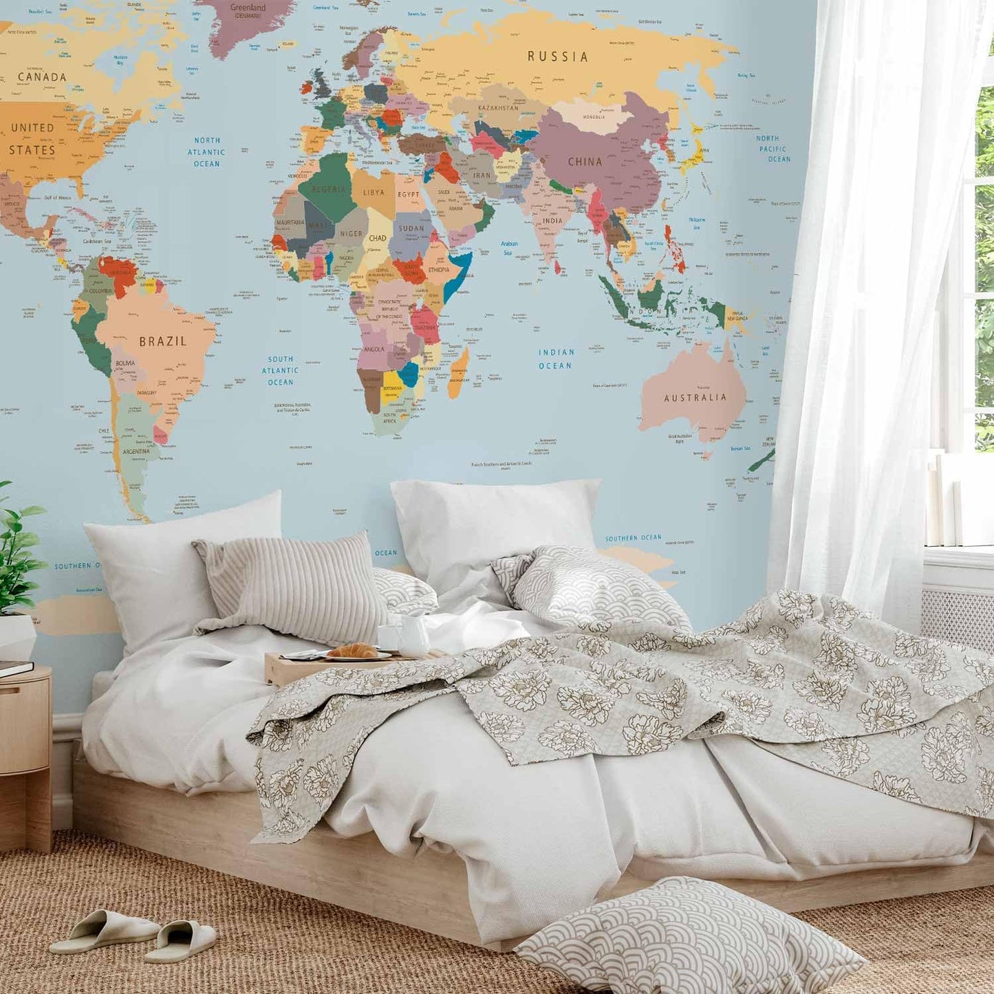 artgeist Premium Wall Mural World Map 79x55 in - XXL Non-Woven Wallpaper Fleece Wall Decor Photo Print Picture Image Design Home Map of The World k-B-0001-a-c