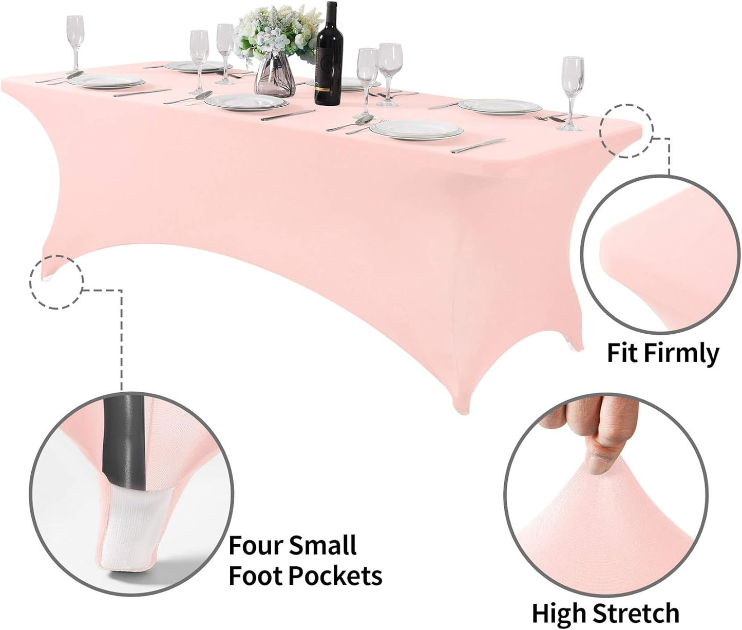 2Pack Spandex Table Cover for 8FT or 4ft or 6ft Table Universal Fitted Stretch Tablecloth for Party, Banquet, Wedding and Events-Blush Pink