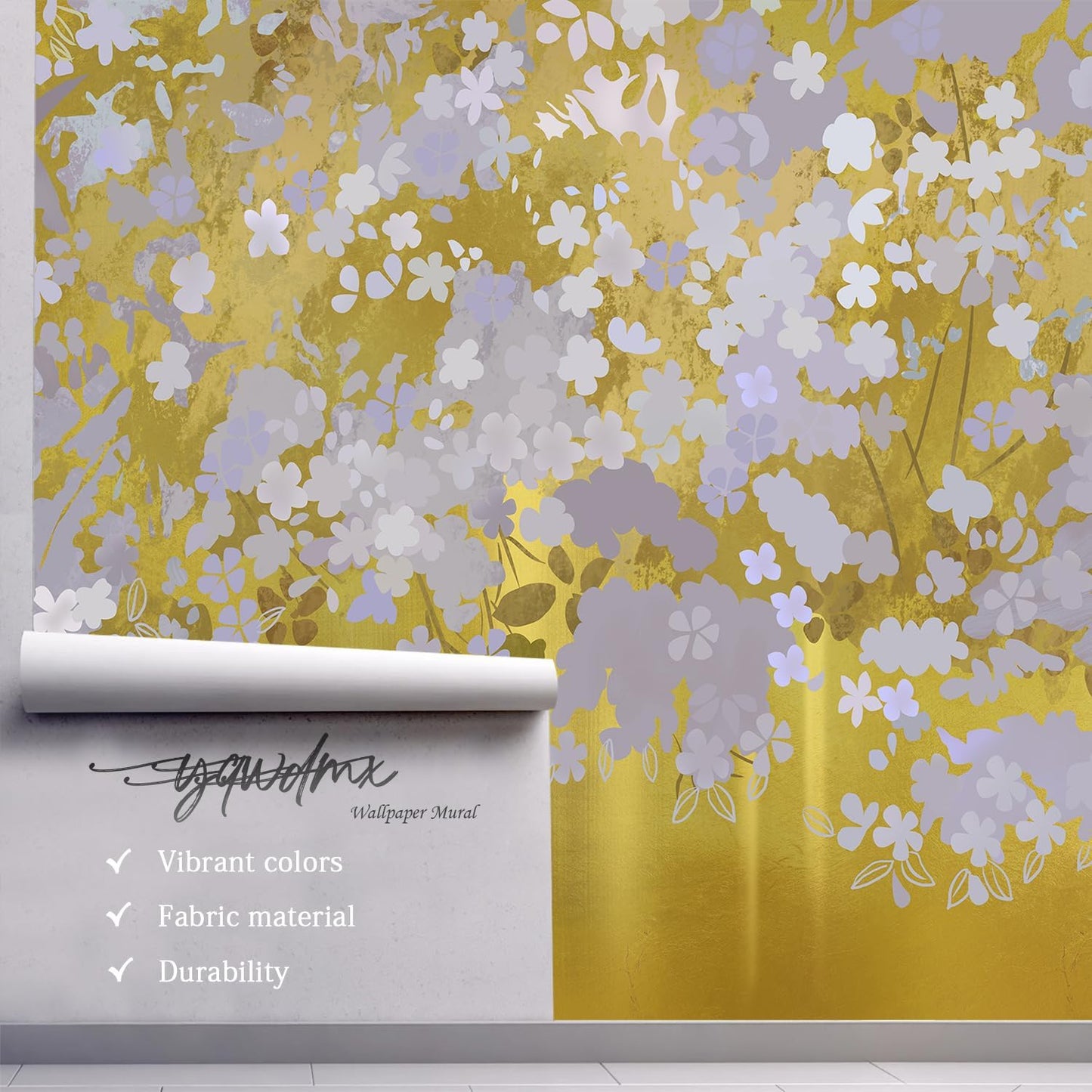 -Gold Floral Living Room Wallpaper XT19 S 100" x 65"