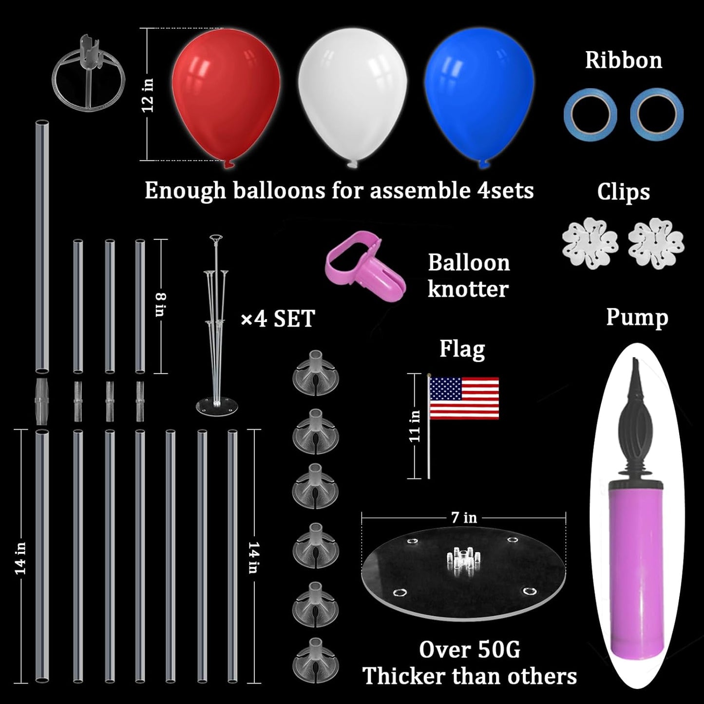 Red White and Blue Balloon Stand Centerpiece Table Decorations for 4th of July Father's Day Graduation Birthday Party Decorations(Red white blue set4)