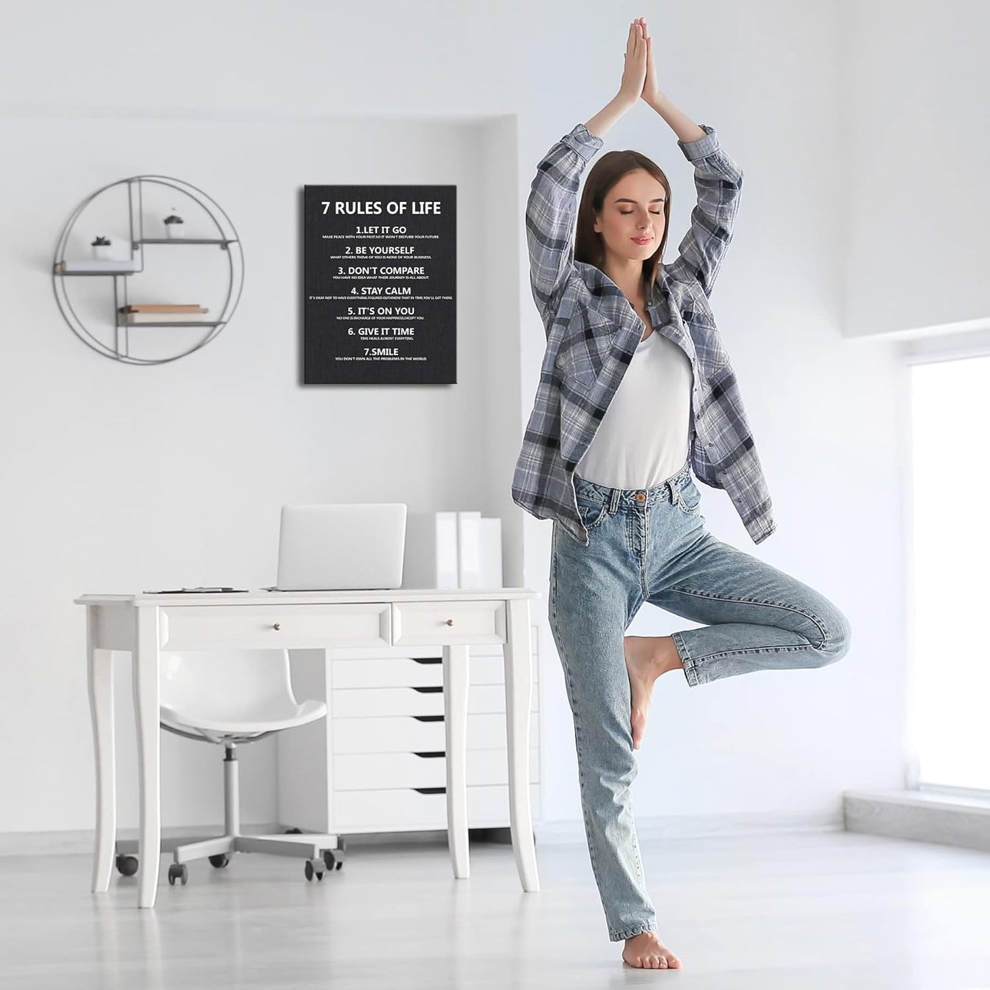 7 Rules of Life Wall Art Motivational Inspirational Poster Printed on Canvas Wall Decor for Living Room or Office Canvas Prints For Bedroom or Home Art Decoration Positive Wall Art for Office Ready to